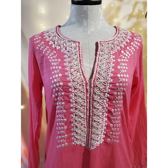 Sachin + Babi for Ankasa Women's S Embroidered 100% Cotton Pink Boho Tunic Top - Picture 5 of 8